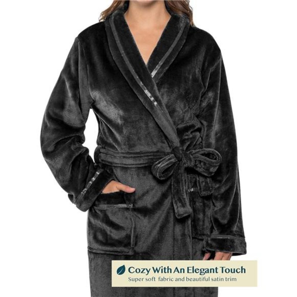 Fleece Robe For Women, Plush Warm‎ Bathrobe Womens, Fluffy Soft Spa Long Robe